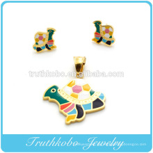 High Polishing Cute Tier Schildkröte Form Multicolor Emaille Edelstahl Ohrstecker Anhänger Schmuck Set Design für Frauen